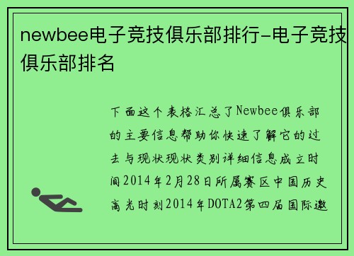newbee电子竞技俱乐部排行-电子竞技俱乐部排名